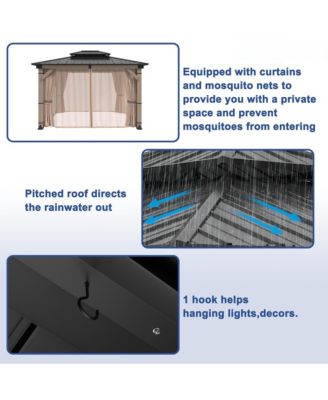 12 Ft. W x 10 Ft. D Solid Cedar Wood Patio Gazebo with Curtains and Mesh Screens