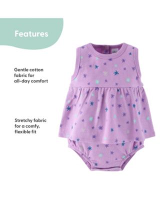 Baby Girls Rompers - Lilac Stars, 2 Pack