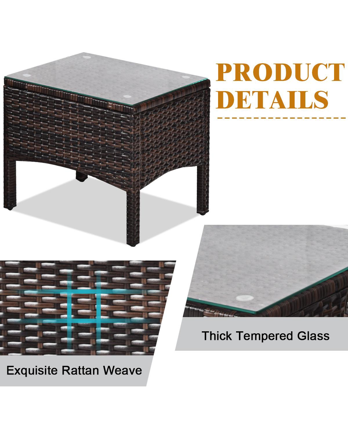 3PCS Outdoor Rattan Conversation Set Patio Furniture Cushioned Sofa Chair