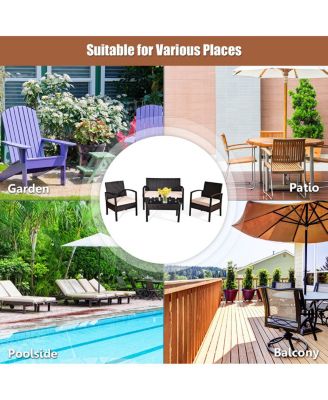 4PCS Patio Rattan Conversation Furniture Set Cushioned Seat