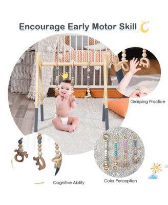 Baby Foldable Wooden Gym with 3 Wooden Teething Toys