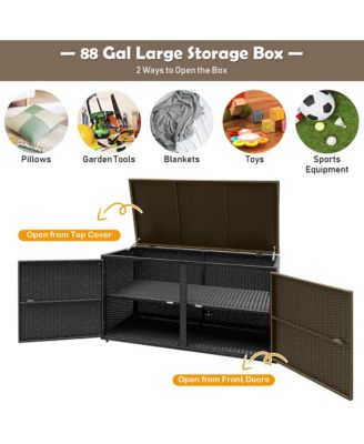 88 Gallon Garden Patio Rattan Storage Container Box Bin Shelf
