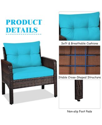 3PCS Outdoor Rattan Conversation Set Patio Furniture Cushioned