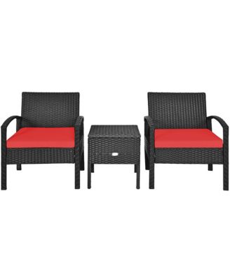 3PC Outdoor Patio Rattan Furniture Set  Coffee Table Cushioned Sofa