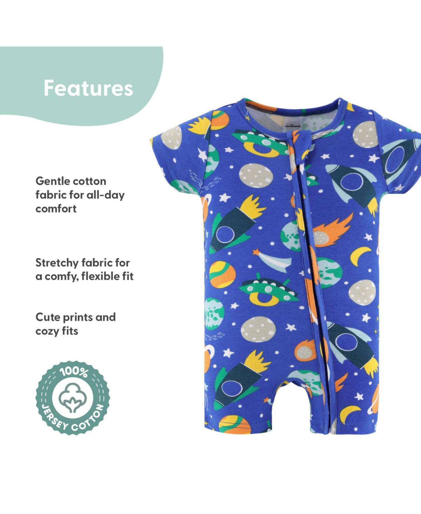 Комбинезоны The Peanutshell Rompers - 2 Pack, Space для мальчиков-малышей, цвет: Синий — фото 2