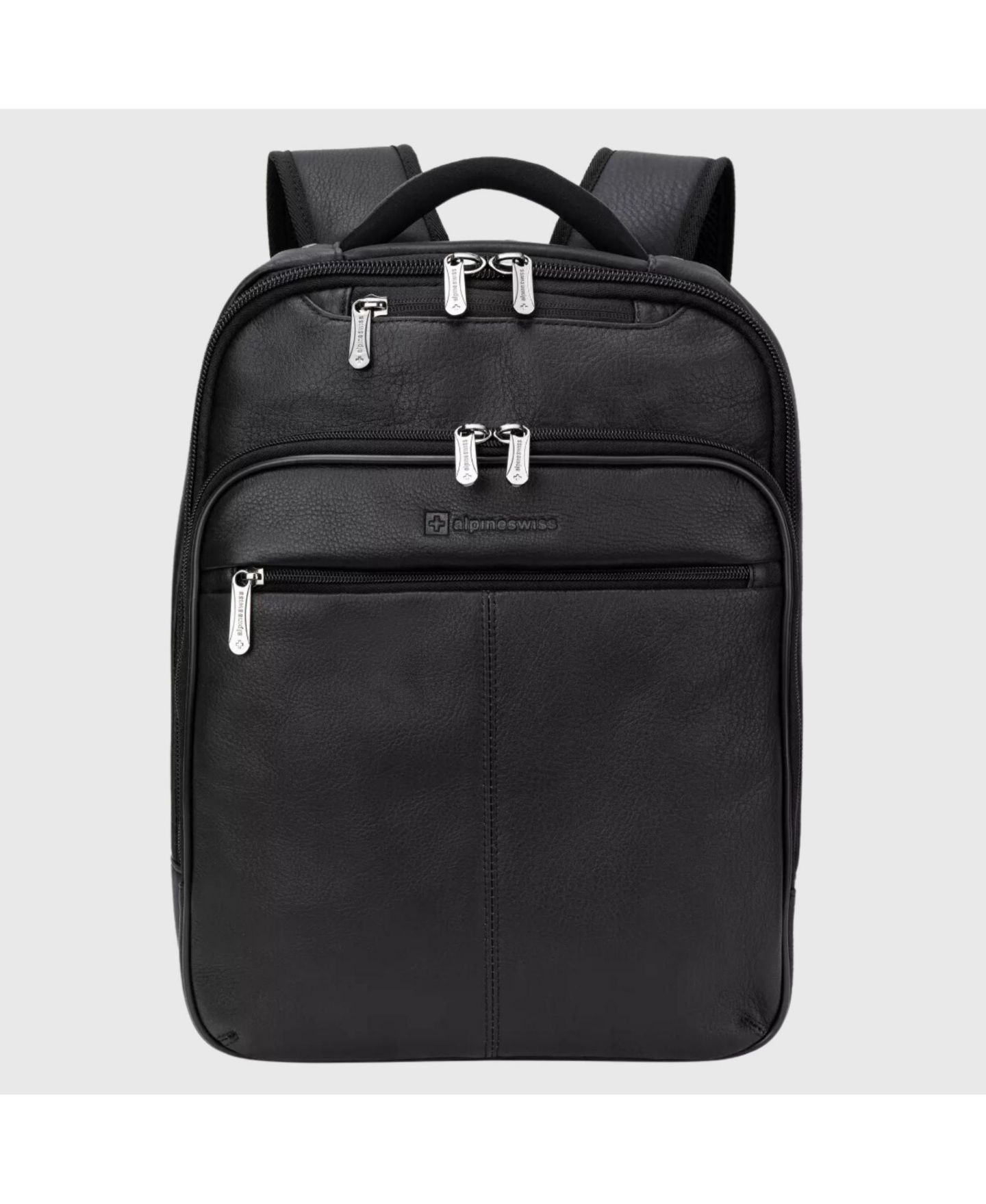 Рюкзак Alpine Swiss 13” Laptop Travel Genuine Leather Slim Carry On Daypack, цвет: Чёрный — фото 1