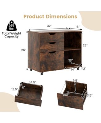 3-Drawer File Cabinet with Adjustable Shelf and Wheels for Letter