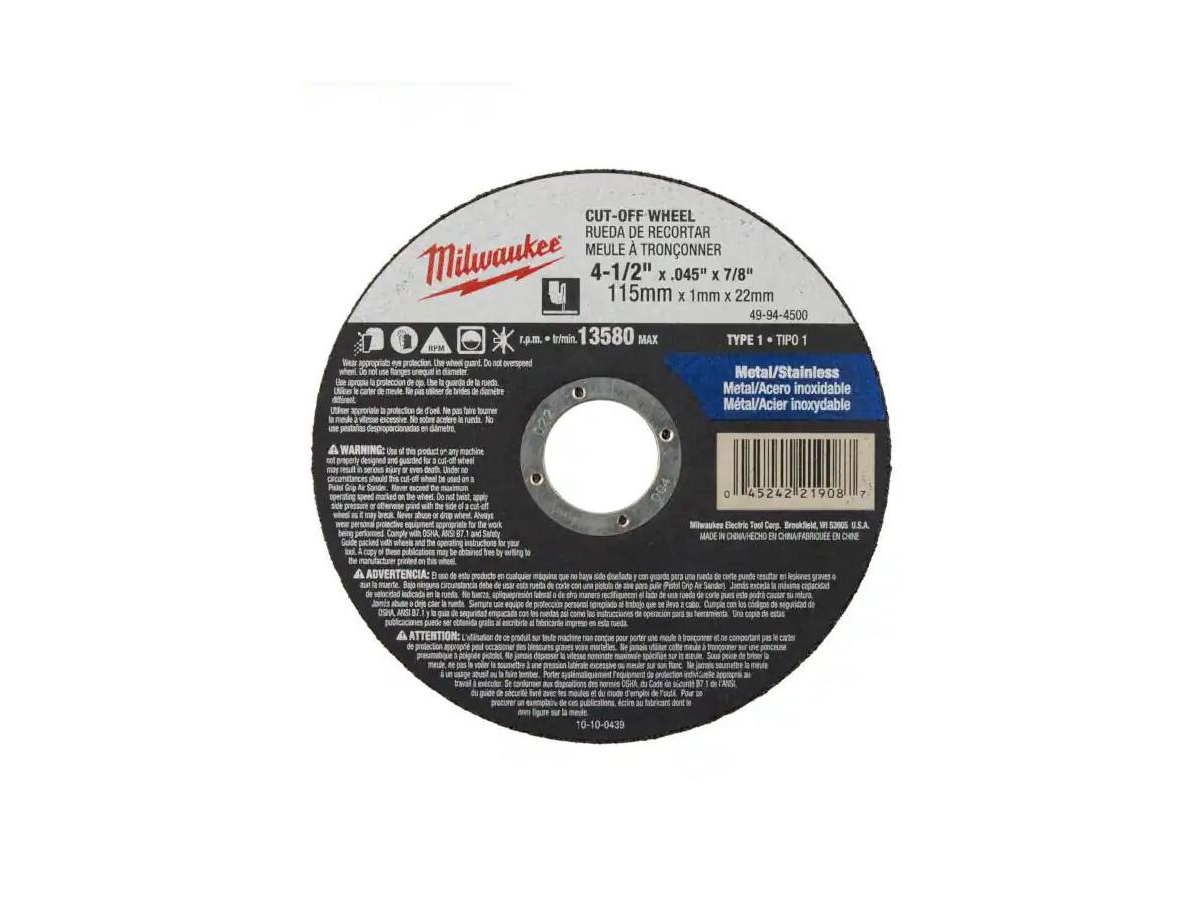49-94-4500 Cut Off Wheel 4.5" Inch Type 1 Grinding Wheel