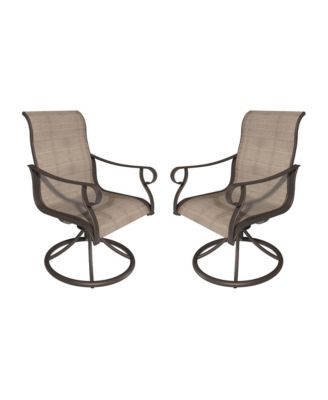 Swivel Textilene Metal Outdoor Patio Dining Chair in Light Taupe (Set of 2)