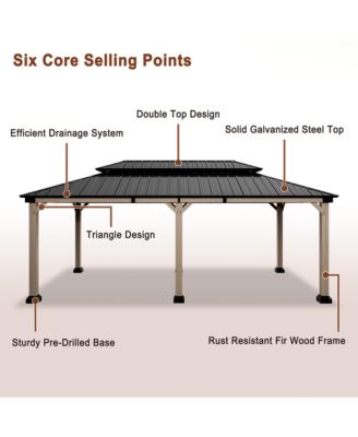 20 ft. x 12 ft. Outdoor Fir Solid Wood Frame Patio Gazebo Canopy Tent Shelter with Galvanized Steel Hardtop Pavilion