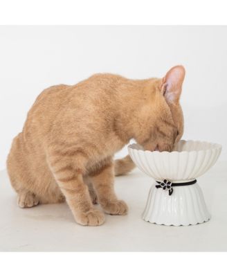 Elevated Cat Bowl: White & Black Flower