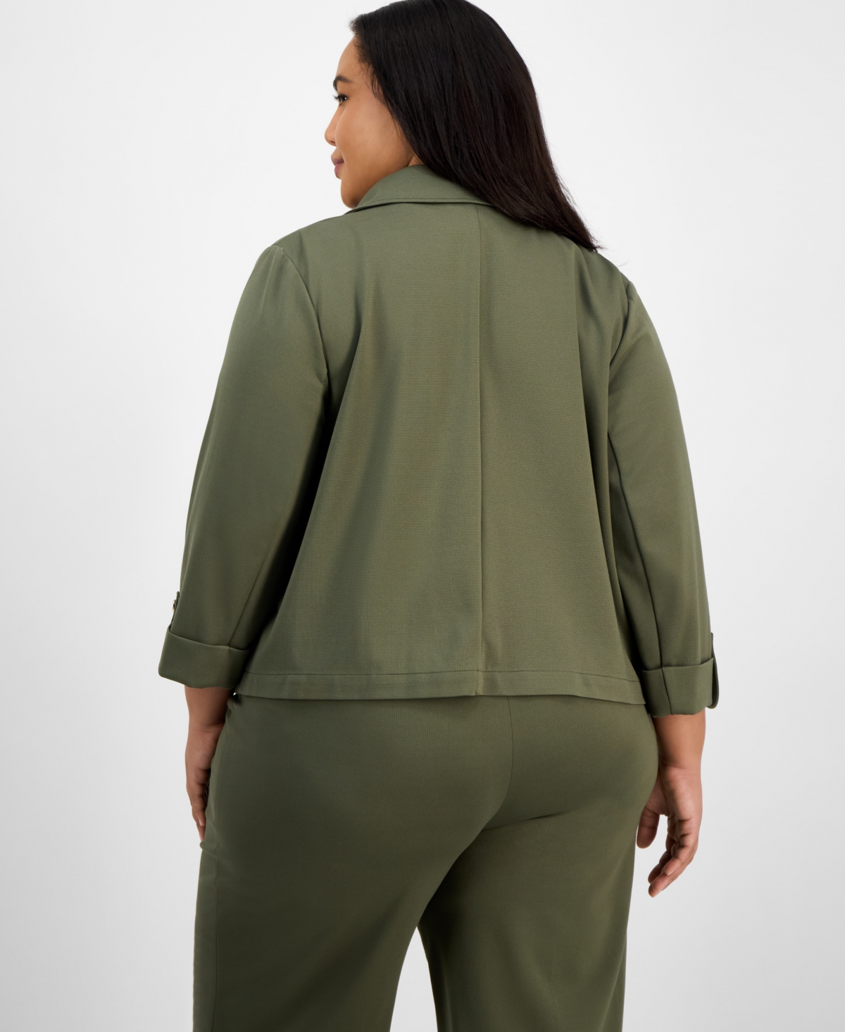 ANNE KLEIN PLUS SIZE DRAPEY 3/4-SLEEVE OPEN-FRONT JACKET 