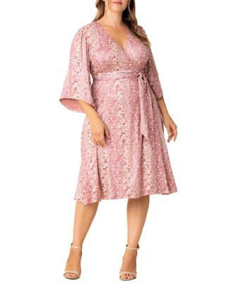 Plus Size Gemini Wrap Dress with Contrast Lined Sleeves