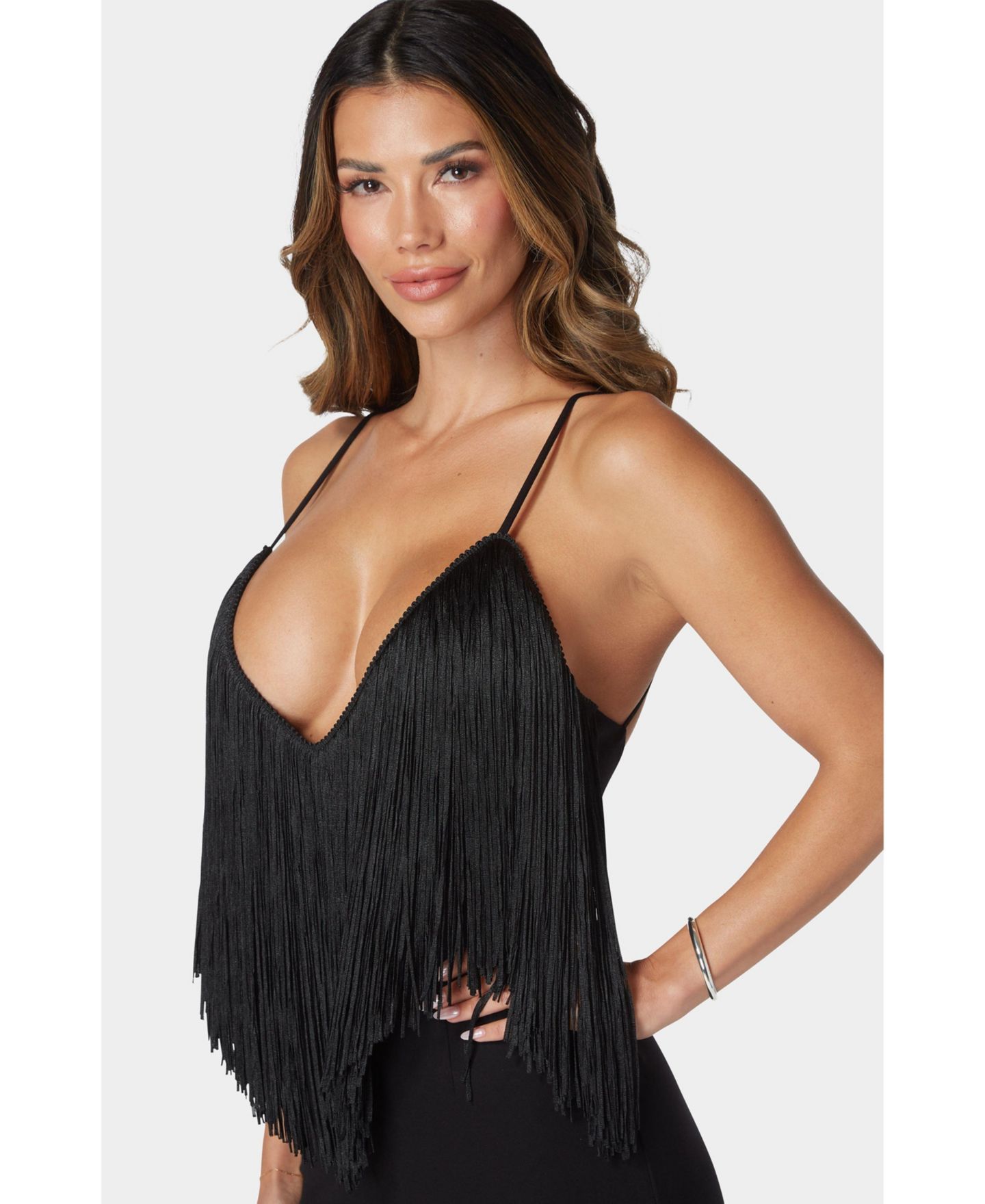 Женский комбинезон Bebe Festival Fringe Neck Jumpsuit, цвет: Чёрный — фото 2