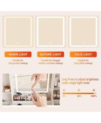 Vanity Desk with Sliding Mirror and LED Lights & Charging Station