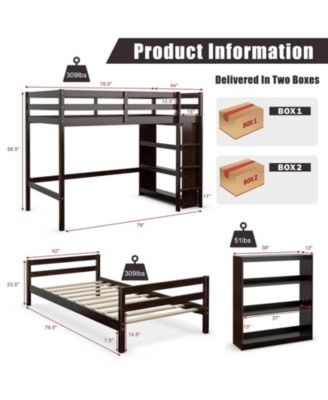 Twin Over Twin Loft Bunk Bed with Bookcase