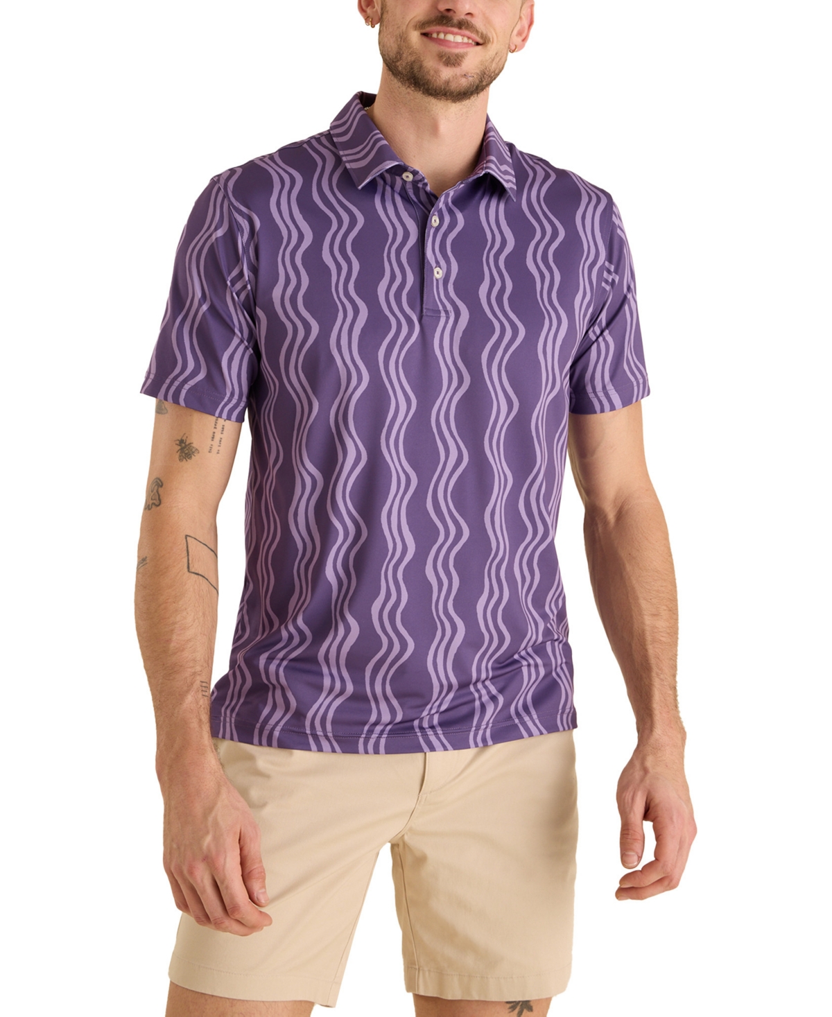 Men's The Wavy Daze Performance Polo Shirt - Light Blue