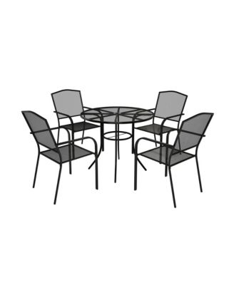 Black 5-Piece Metal Outdoor Patio Dining Set with Round Table with 1.9 in. Umbrella Hole and Dining Chair