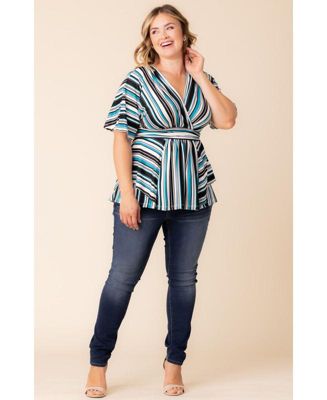 Plus Size Boulevard Short Sleeve Stripe Top