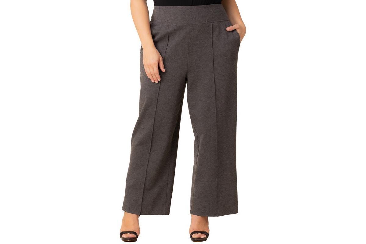 Women's Plus Size Polished Ponte Wide Leg Pants - Charcoal grey