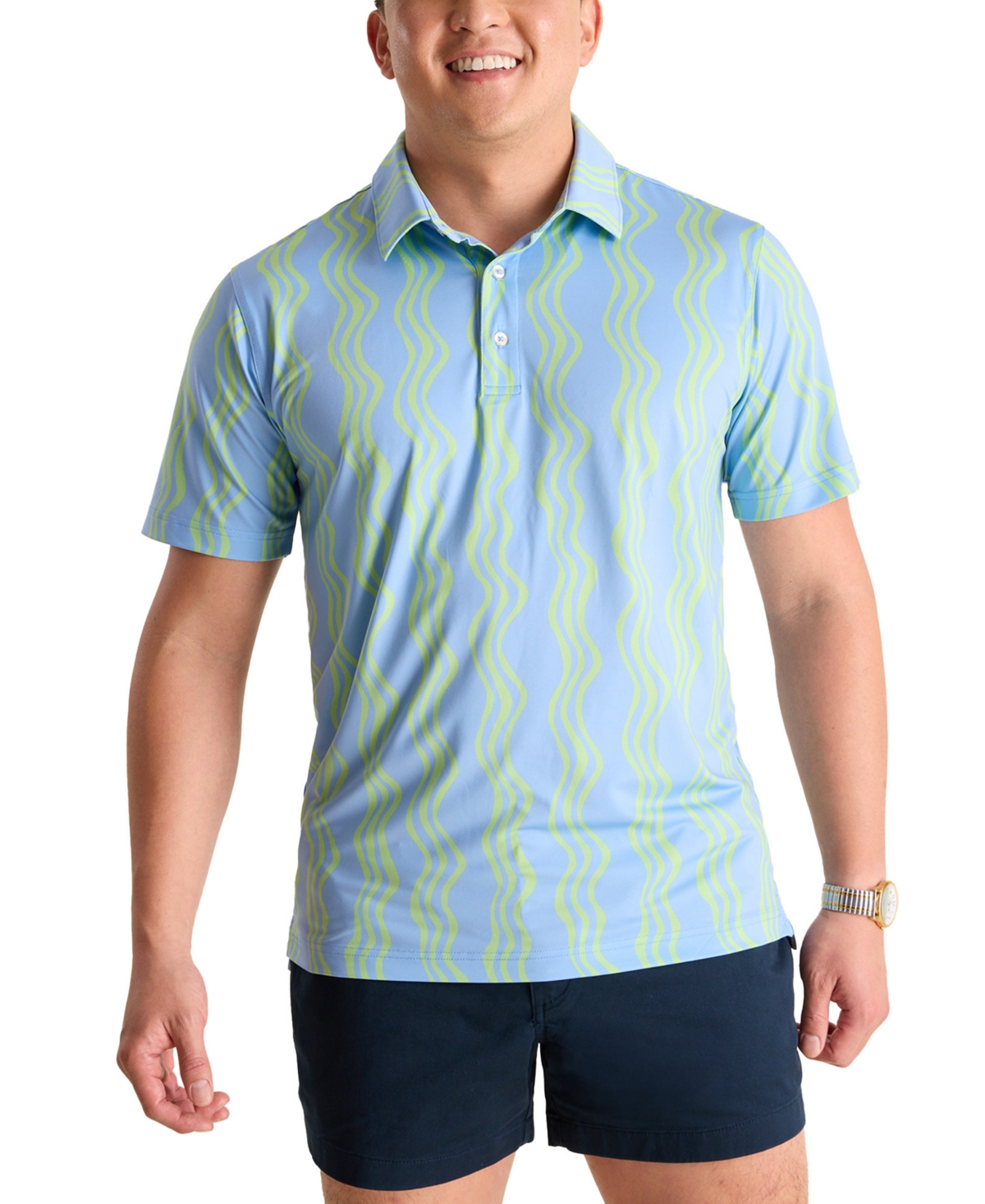 Men's The Wavy Daze Performance Polo Shirt - Light Blue