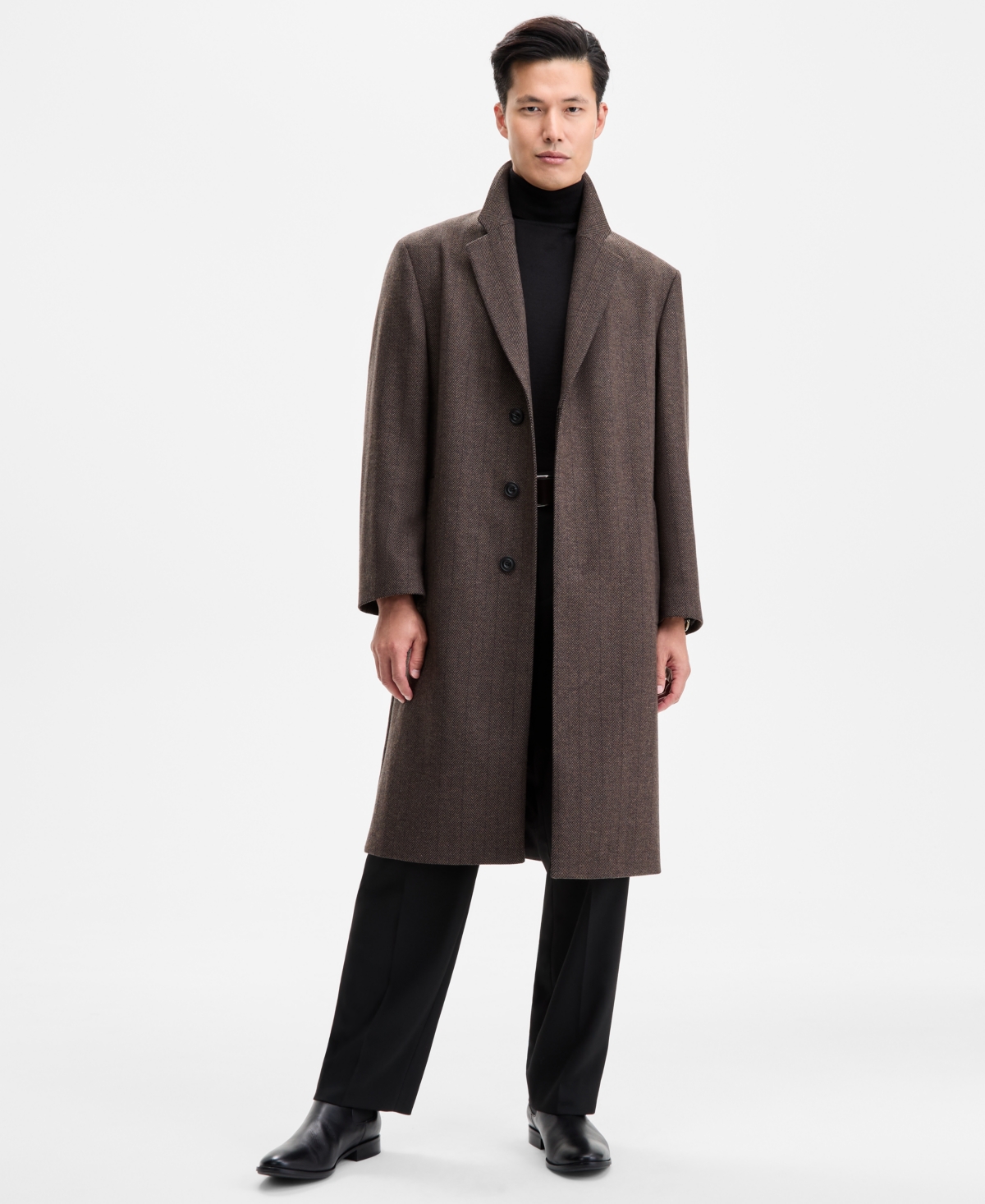 Hugo Boss Hugo By  Men's Modern-fit Herringbone Overcoat In Brown