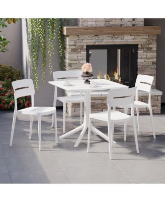 Modern 5-Piece Resin Patio Dining Table Set with Stackable Patio Dining Chairs