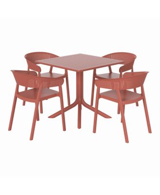 5-Piece Outdoor Resin Square Patio Dining Table Set with Stackable Patio Dining Chairs