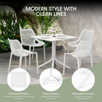 5-Piece Modern Square Patio Dining Table Set with Stackable Patio Dining Chairs
