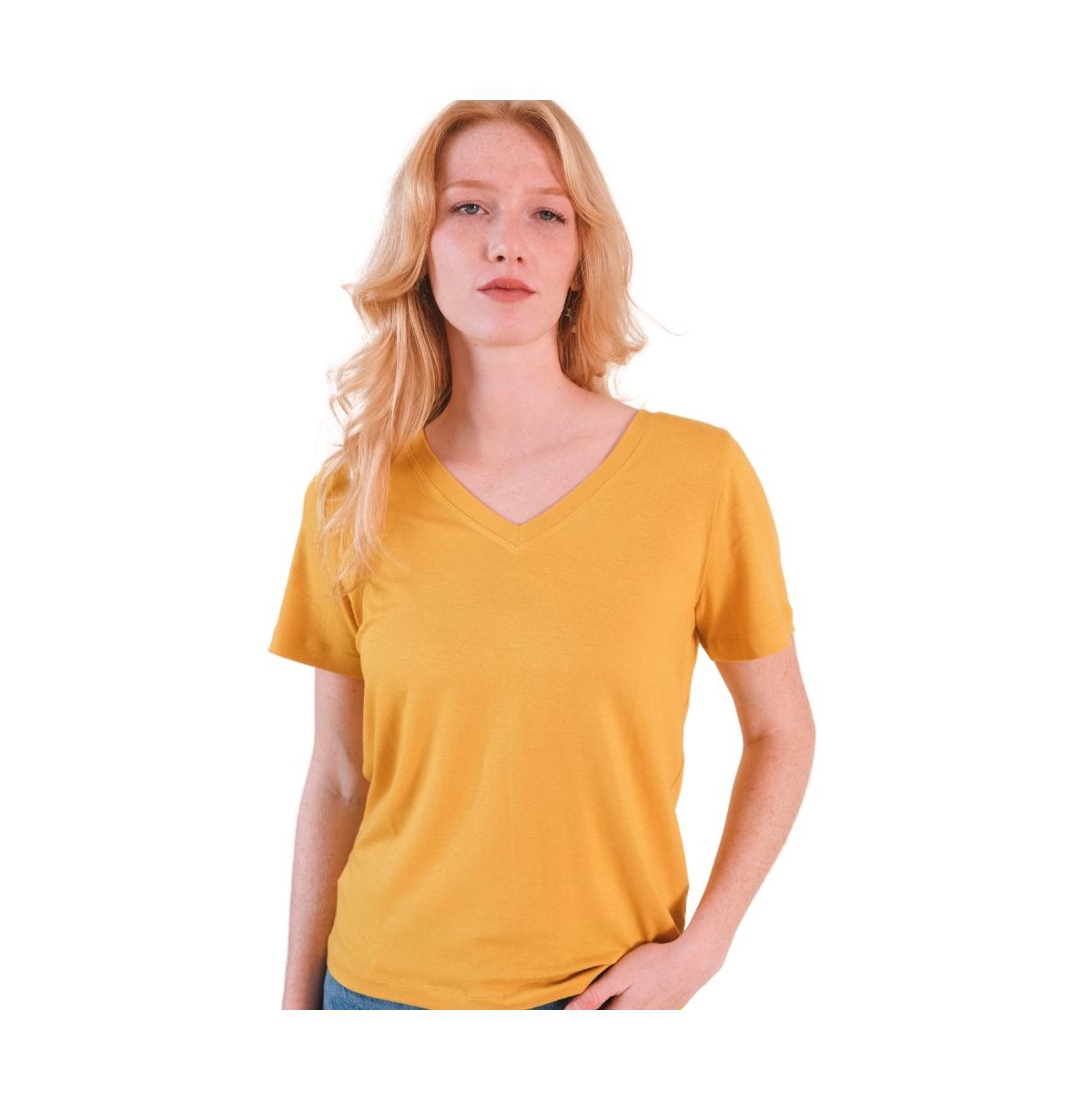 Women's Louise Cotton + Tencel V-neck Tee - Golden