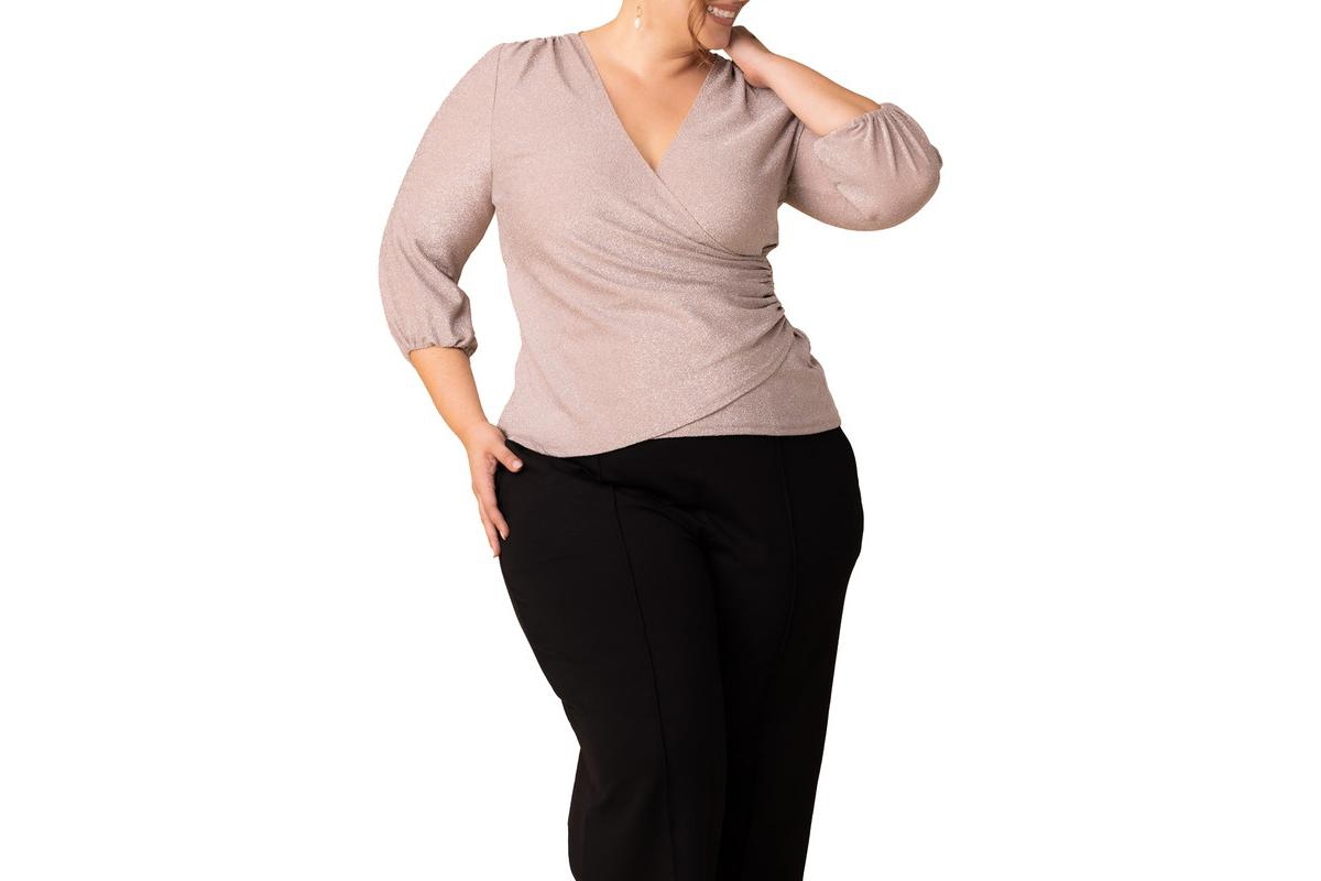 Plus Size Celeste Sparkle Faux Wrap Top - Mocha sparkle