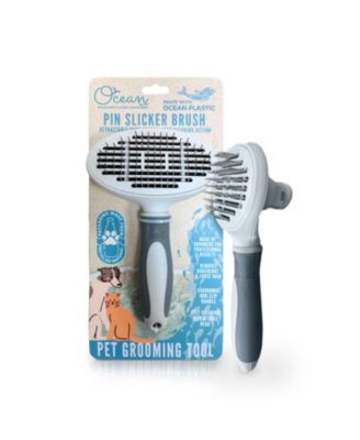 Ocean Plastic by Pt Beige Self-Cleaning Pin Slicker Brush Retractable Head Eco-Friendly Grooming Tool for Dogs and Cats - Gray 26$