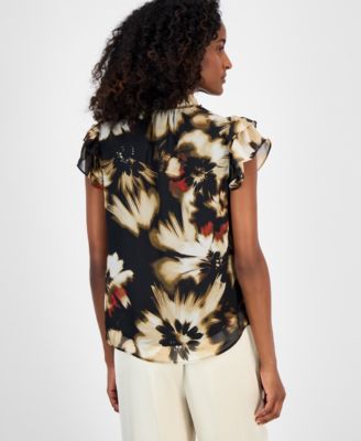 Women's Ruffle-Sleeve Tie-Neck Blouse