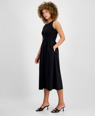 Women's Sleeveless Mixed-Media Midi Dress