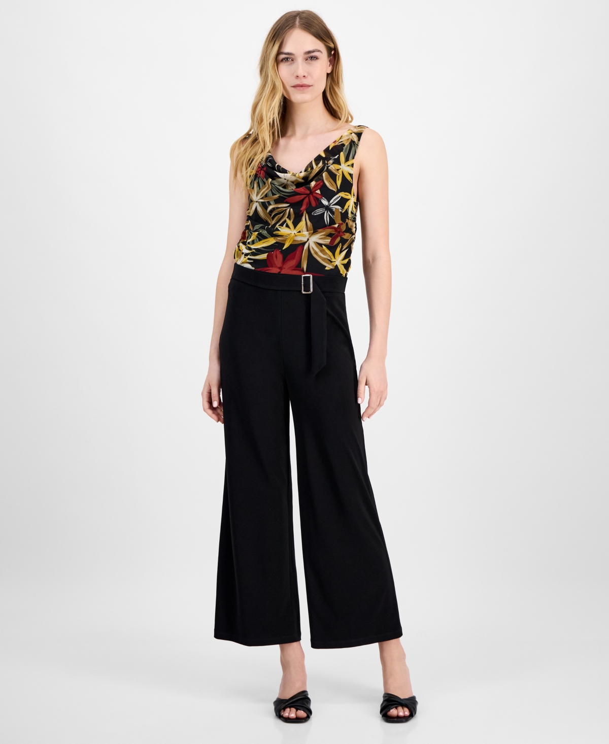 Women's Solid Cropped Pull-On Pallazo Pants - Anne Black