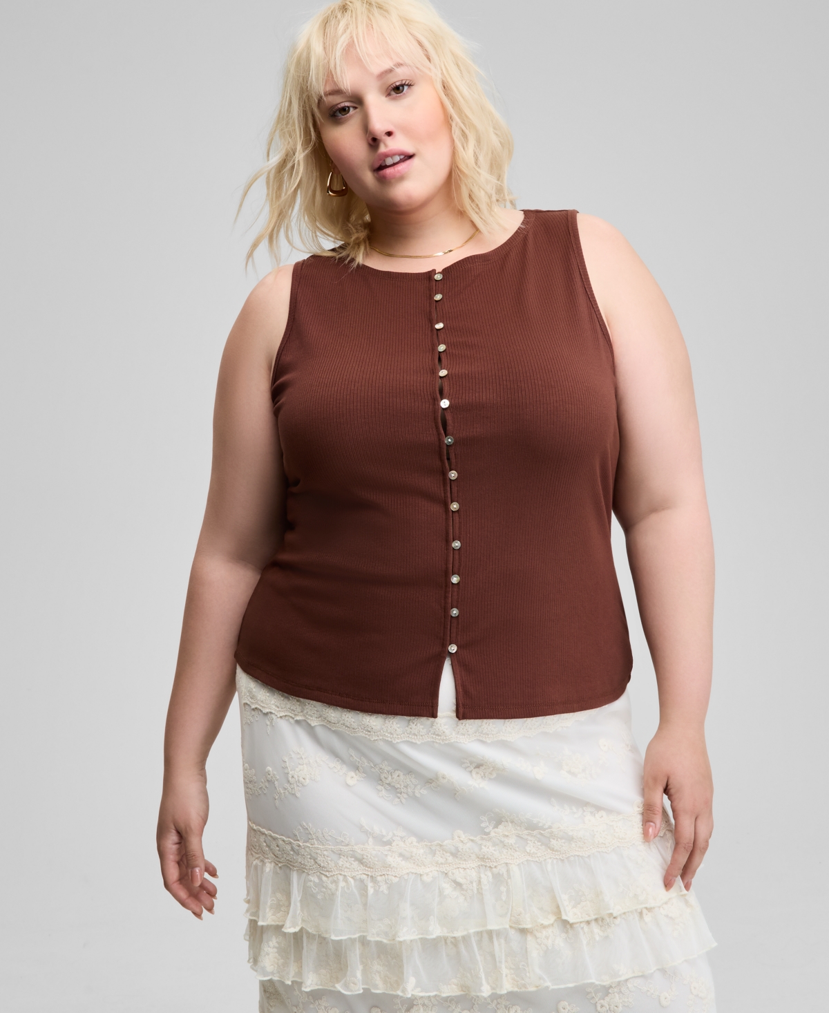 Trendy Plus Size Button-Front Tank Top, Exclusively at Macy's - Canyon Earth