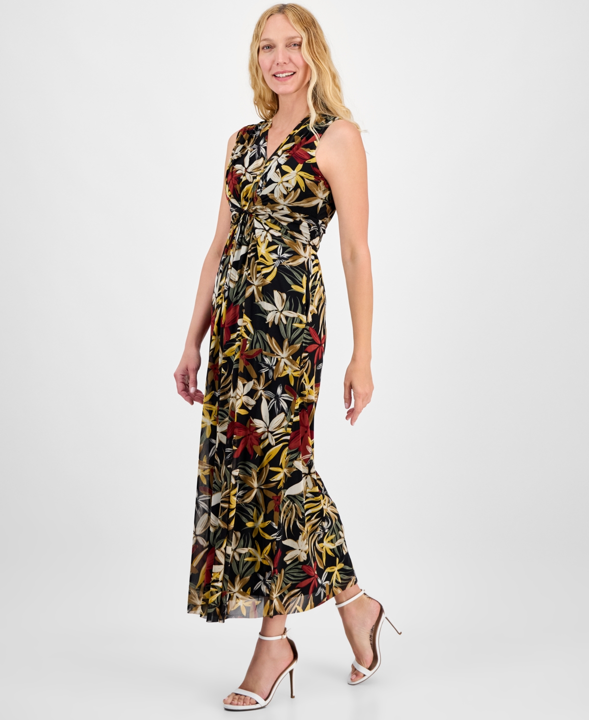 Anne Klein Women's Printed Twist-front Maxi Dress In Multi