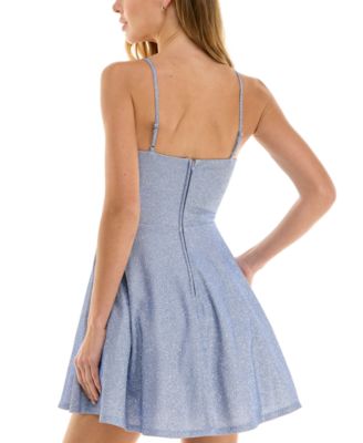 Juniors' Glitter Sleeveless Fit & Flare Mini Dress