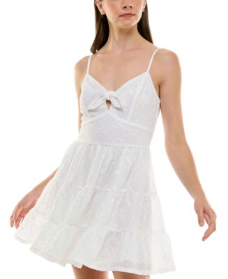 Trixxi Juniors' Tie-Neck Floral Embroidered Fit & Flare