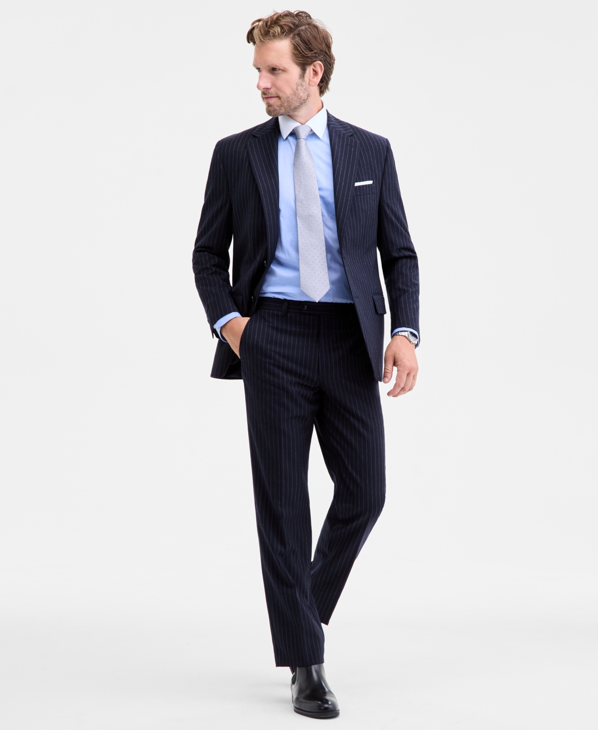 Michael Kors Mens Classic Fit Wool Blend Pinstripe Suit Separates In Blue