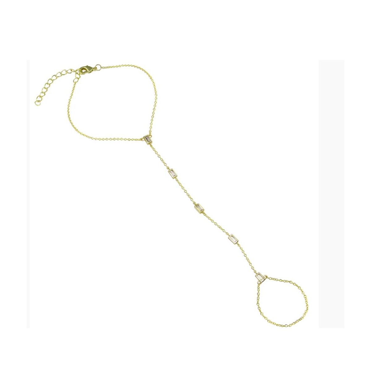Hand Chain Yellow Gold Tone Baguette Cubic ZIrconia Accents - Gold
