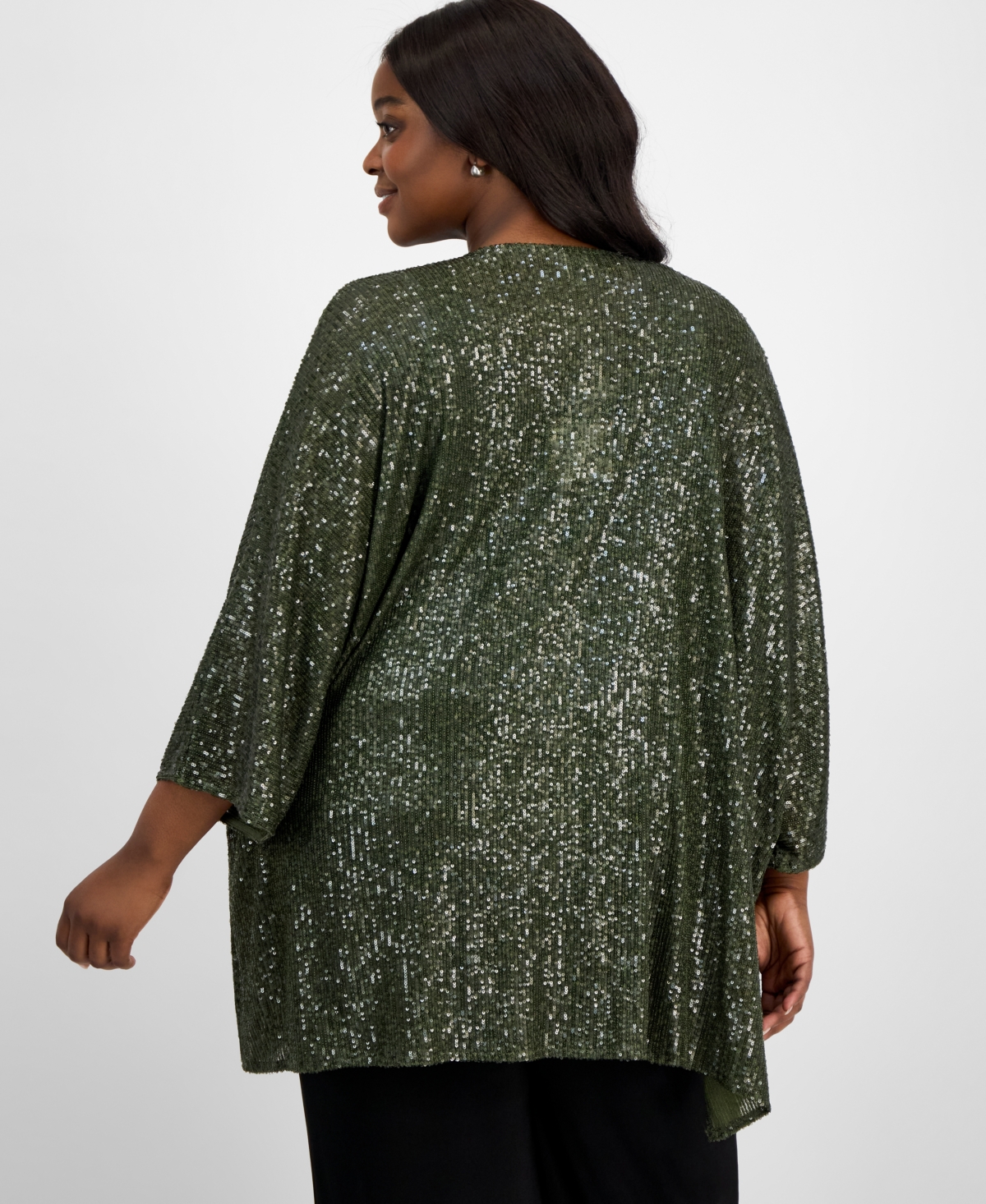 Anne Klein Sequin Draped Open Front Cardigan In Green