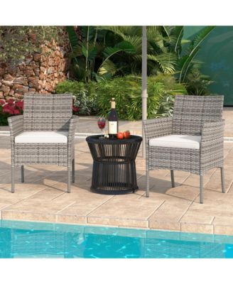 Set of 2 Patio Rattan Arm Dining Chair Cushioned Sofa Furniture