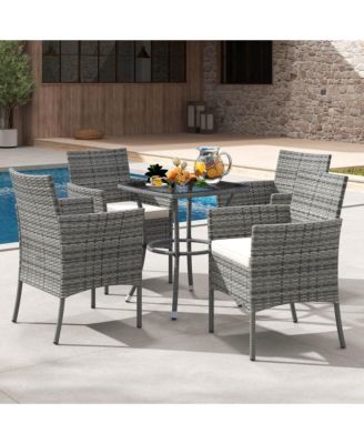 Set of 2 Patio Rattan Arm Dining Chair Cushioned Sofa Furniture