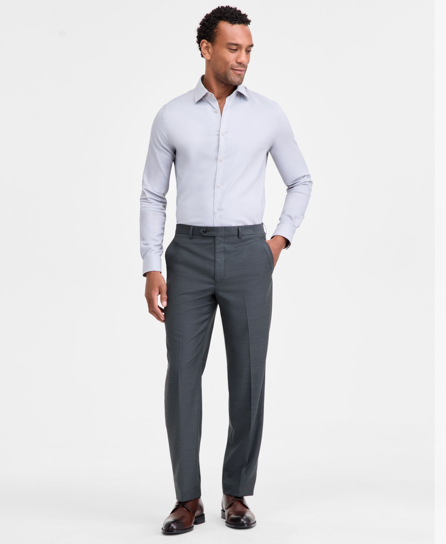 Мужские брюки Michael Kors Classic-Fit Fall Wool-Blend Stretch Suit Separate, цвет: Оливковый меланжевый — фото 1