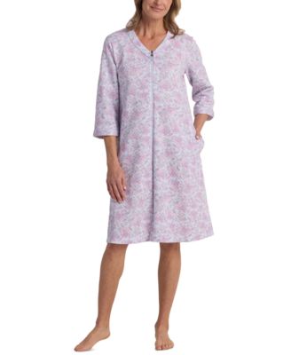 Miss Elaine - Women's Printed 3/4-Sleeve Short Zip Robe
