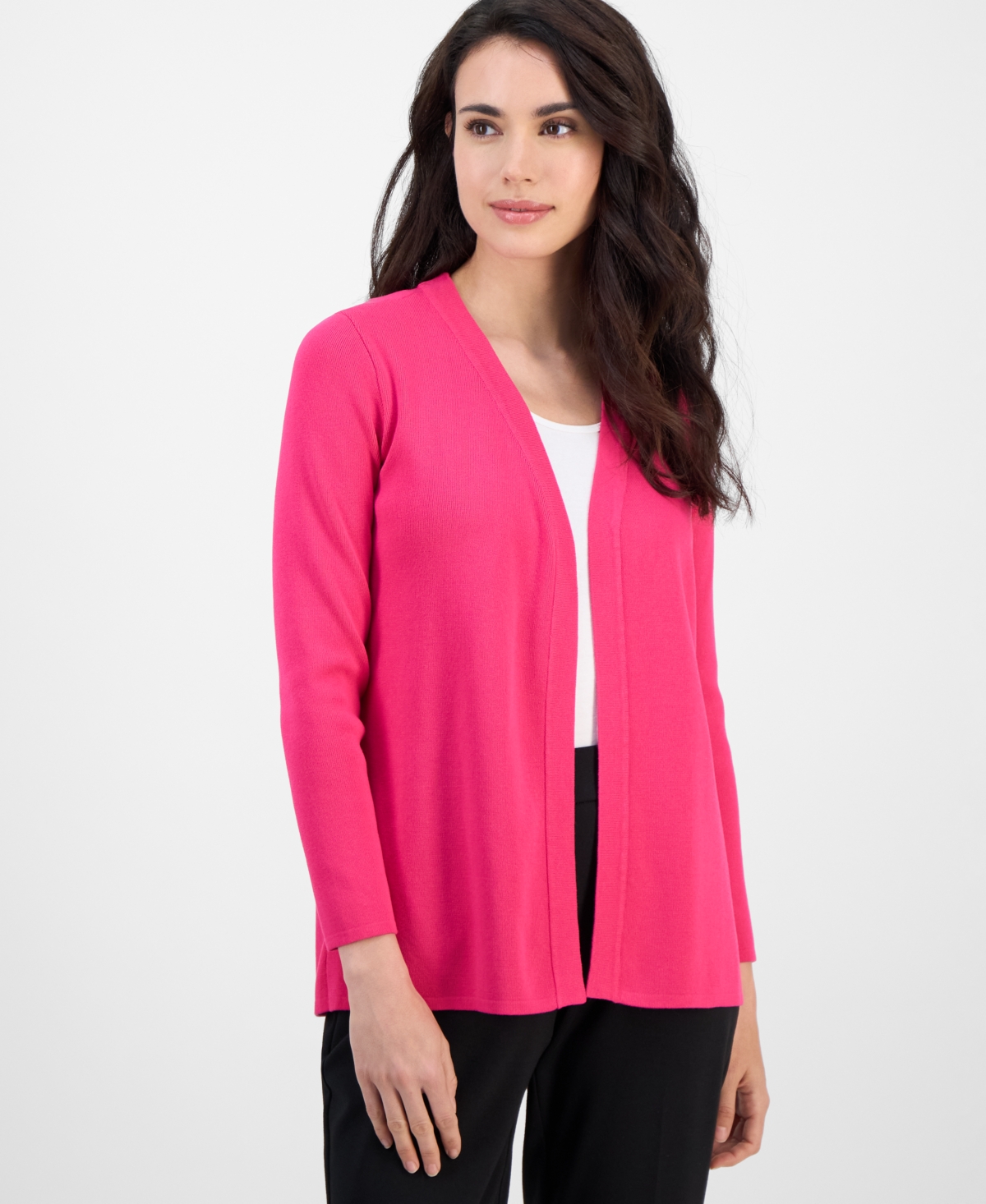Shop Ak Anne Klein Petite Long-sleeve Open-front Cardigan