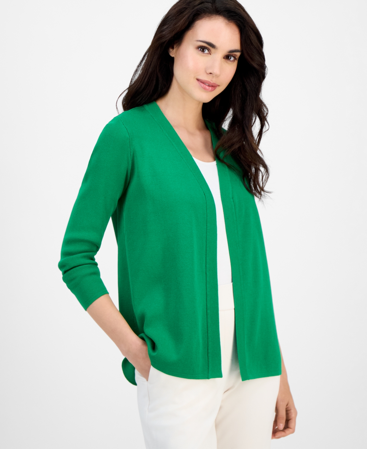 Shop Ak Anne Klein Petite Long-sleeve Open-front Cardigan