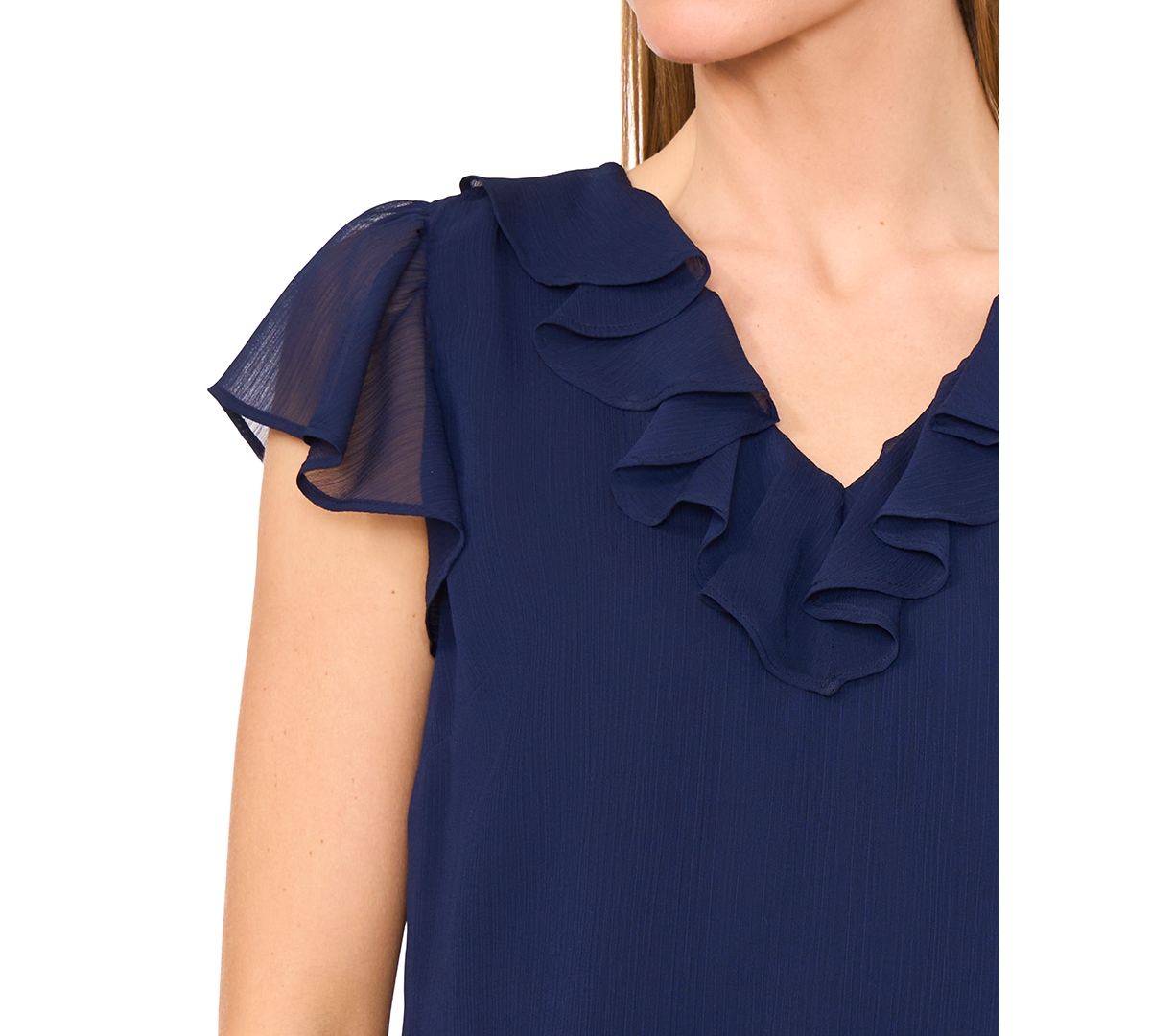 Cece Ruffle Trim Yoryu Top In Classic Navy