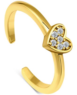 Cubic Zirconia Heart Adjustable Toe Ring in Sterling Silver (also in 18k Gold-Plated Sterling Silver)